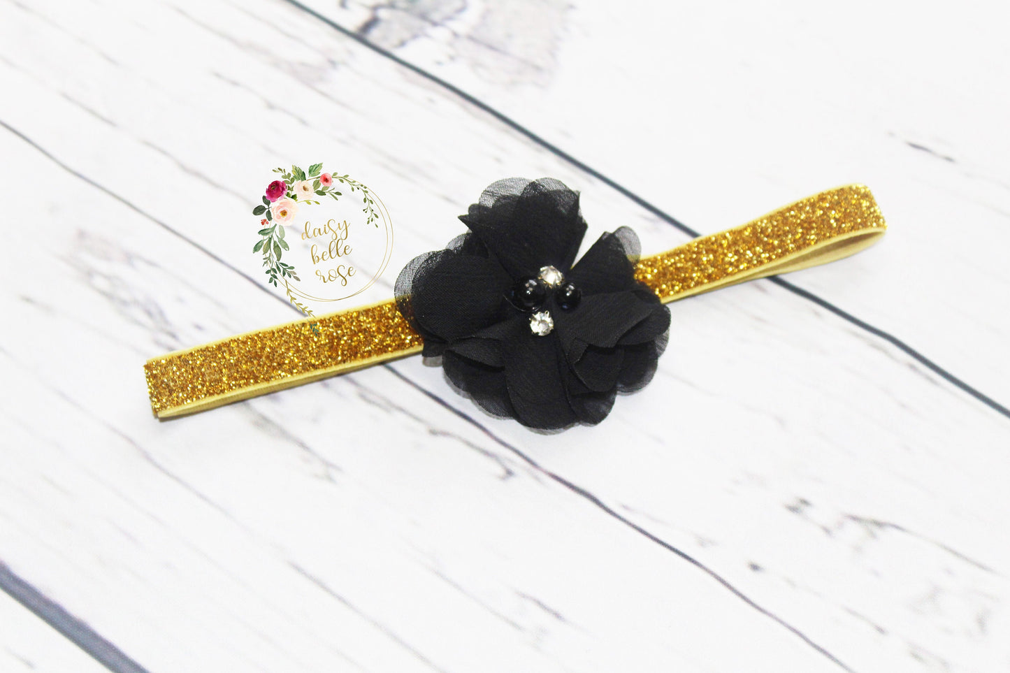 Girls Gold & Black Flower Headband