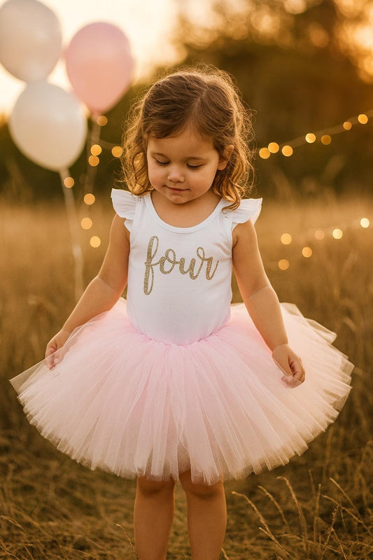 Girls 4th Birthday Pink Tutu Outfit
