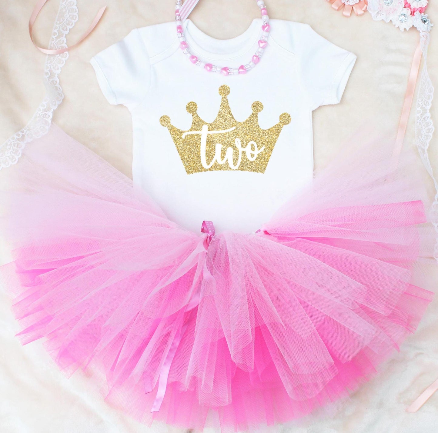 Crown 2nd Birthday Bodysuit with Pink Ombre Tutu