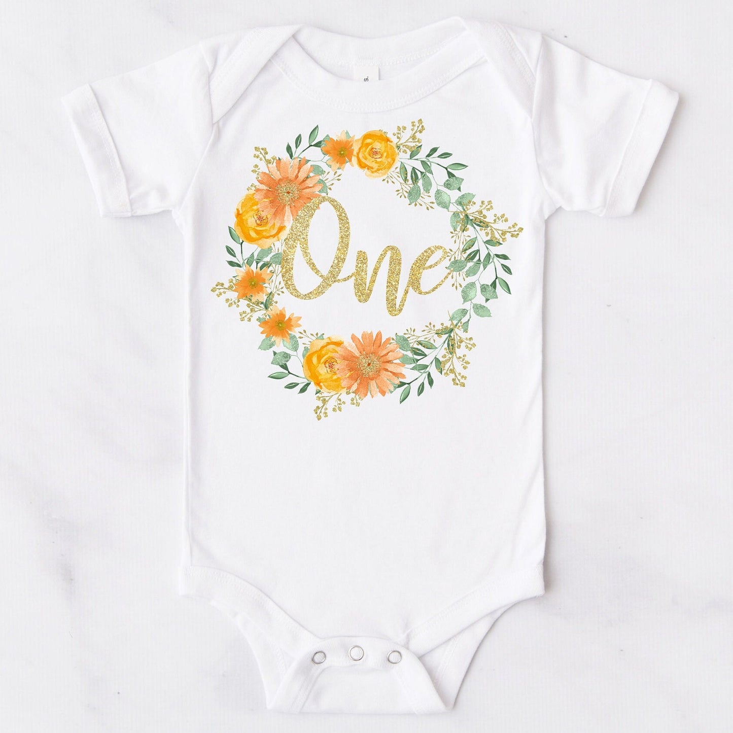 Tangerine Floral Wreath 'One' Bodysuit