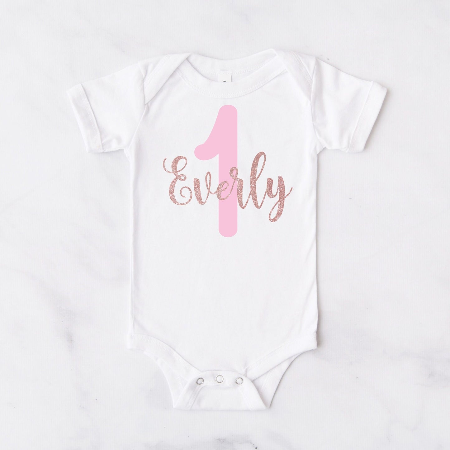 Personalised Baby Girls 1st Birthday Bodysuit in Pink & Rose Gold