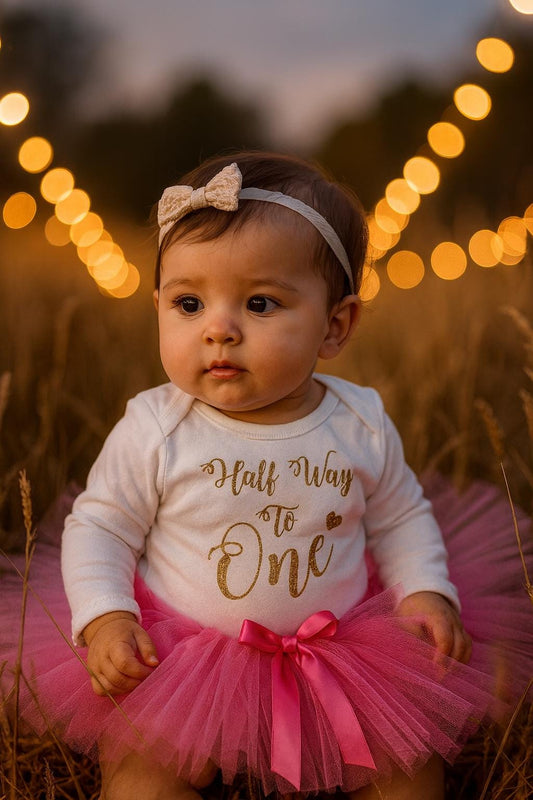 Half Birthday Outfit in Pink & Gold
