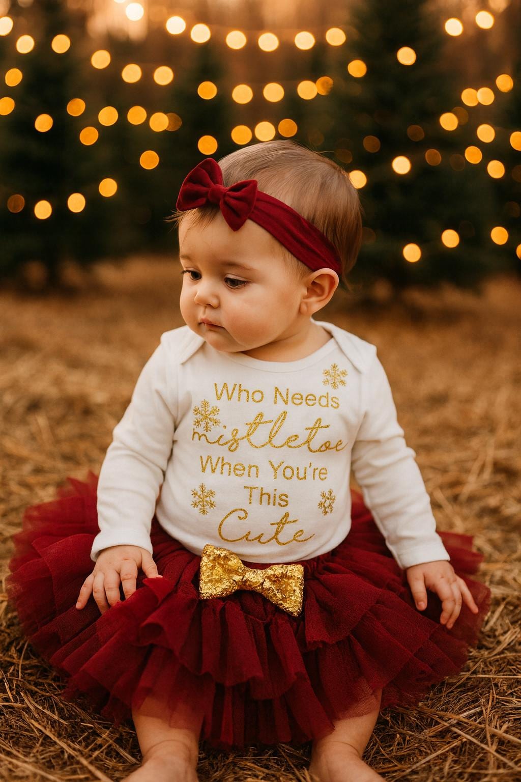 Baby Girls 1st Christmas Outfit Red and Gold Tutu Set