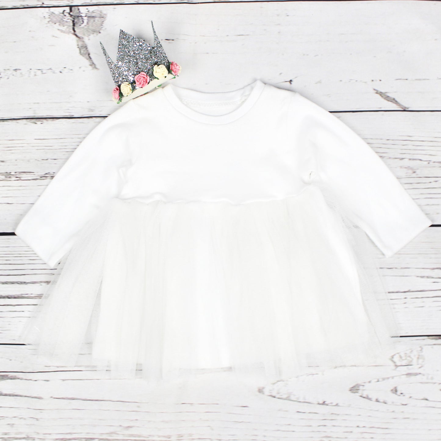 Girls Long Sleeve White Tutu Dress