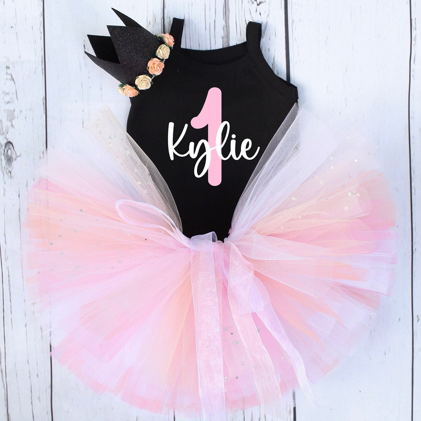 Personalised First Birthday Outfit in Black & Pink