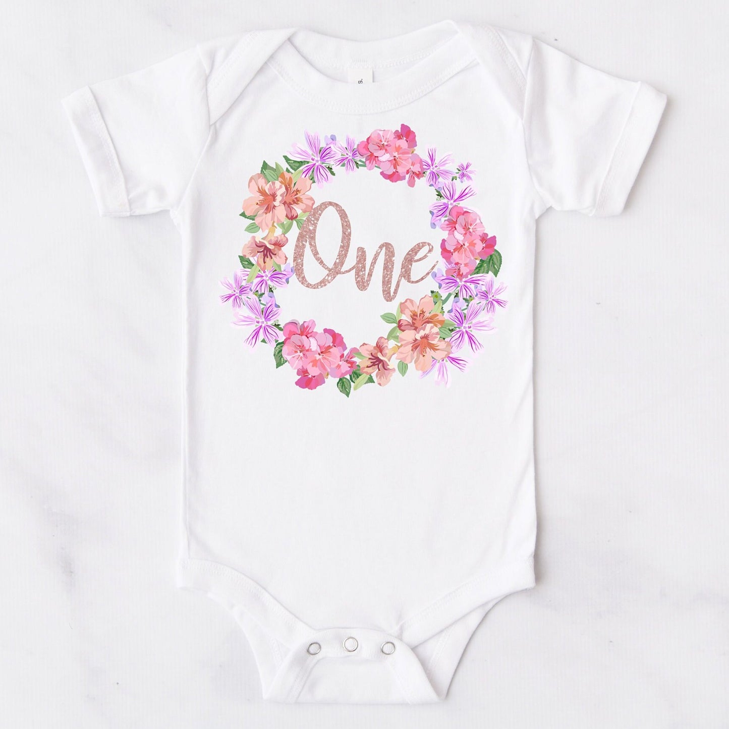 Rose Gold Floral Wreath 'One' Bodysuit