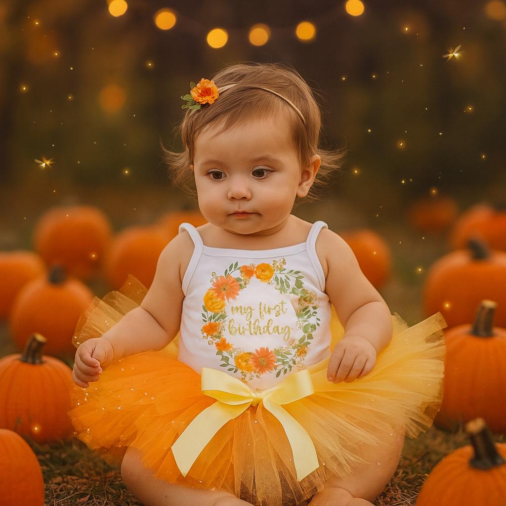 Tangerine Floral 1st Birthday Tutu Outfit