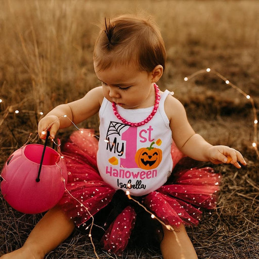 Baby Girl's First Halloween Tutu Outfit in Hot Pink & Black