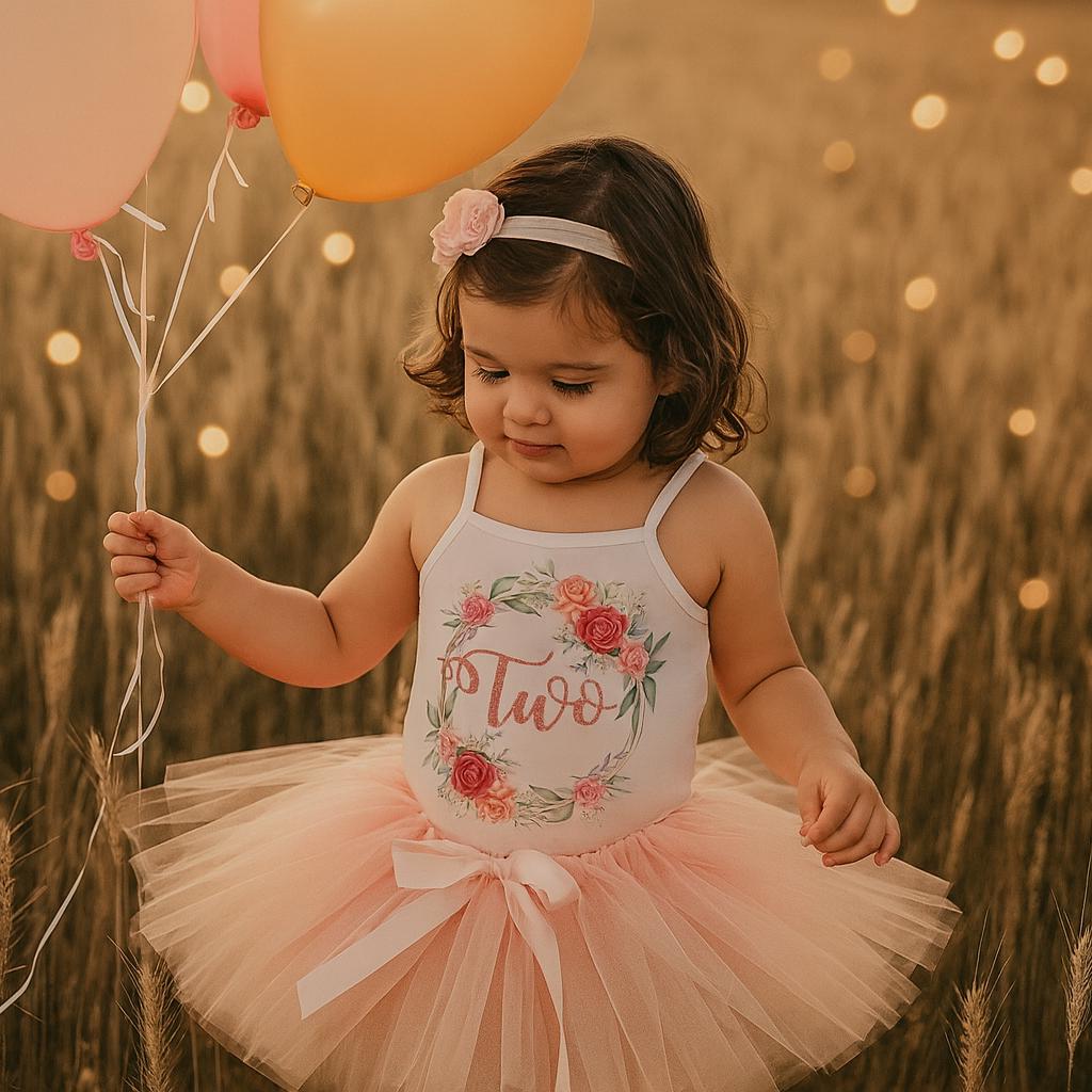 Girls Floral Peach & Pink 2nd Birthday Tutu Set