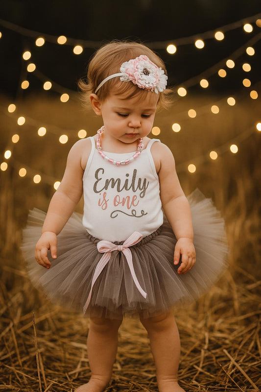Personalised Grey First Birthday Tutu Set