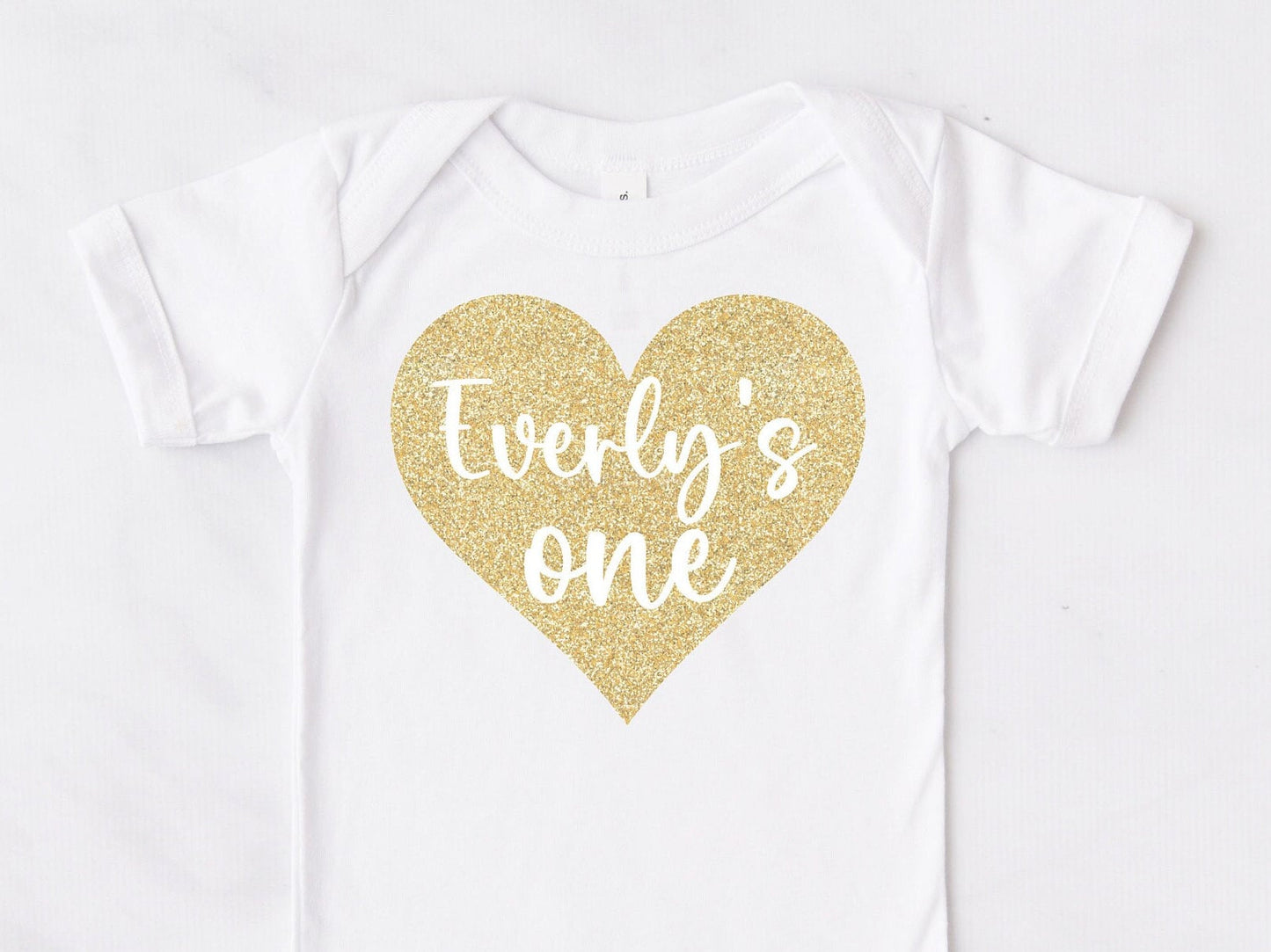 Baby Girls First 1st Birthday Bodysuit Heart & Name Print