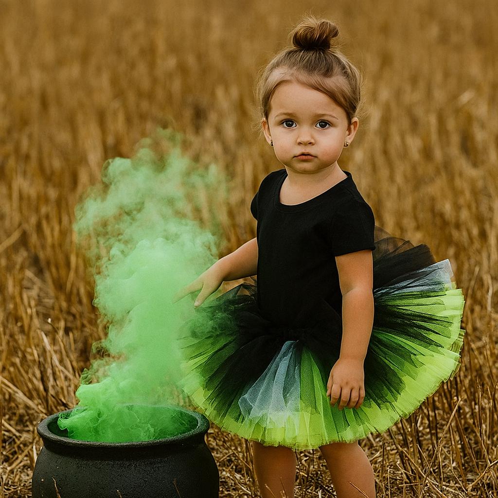 Girls Witch Tutu: Black & Red Halloween Costume Skirt