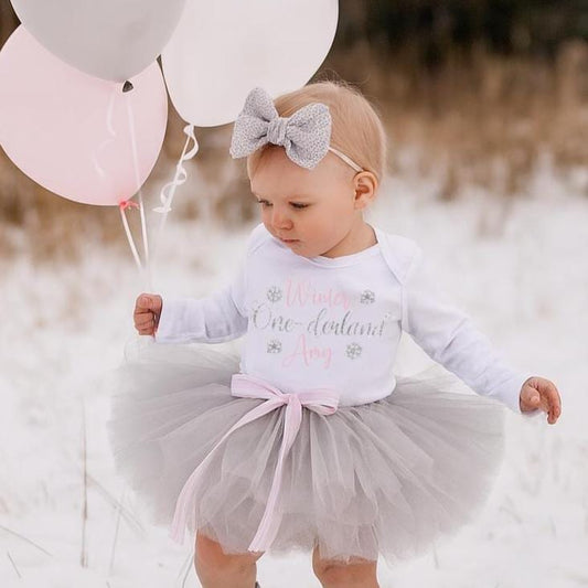 Pink Grey & Silver Winter Onederland Tutu Outfit