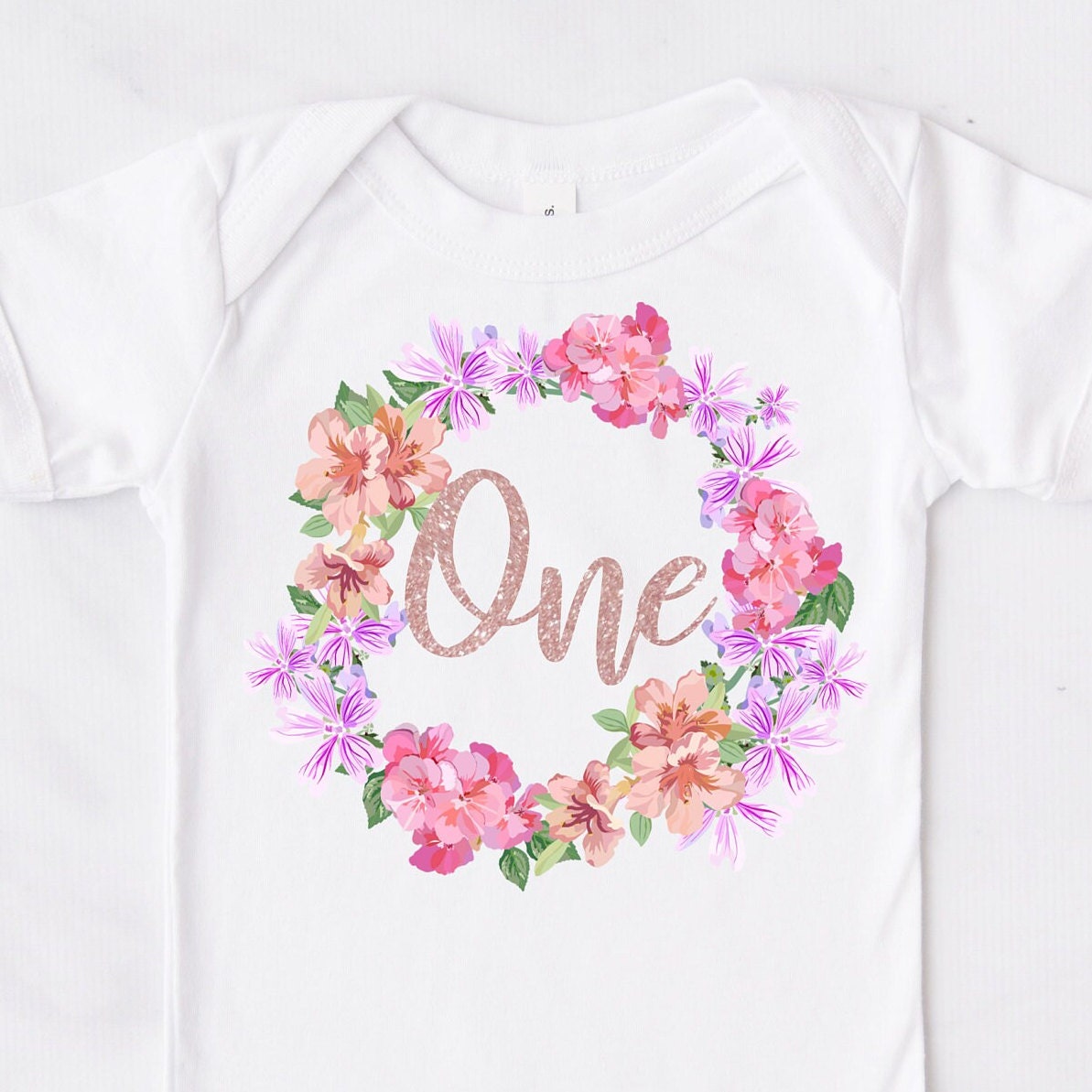 Rose Gold Floral Wreath 'One' Bodysuit