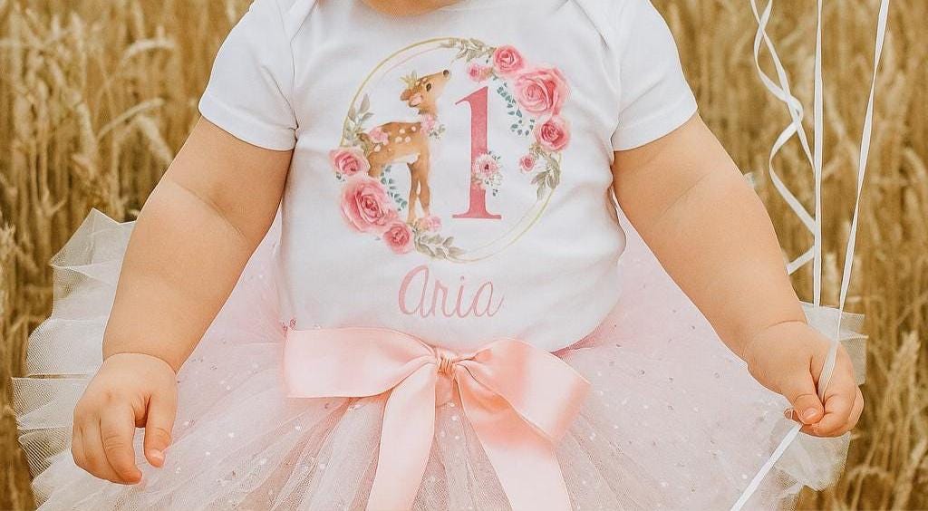 Personalised Baby Girls 1st Birthday Outfit - Sparkly Pale Pink Tutu