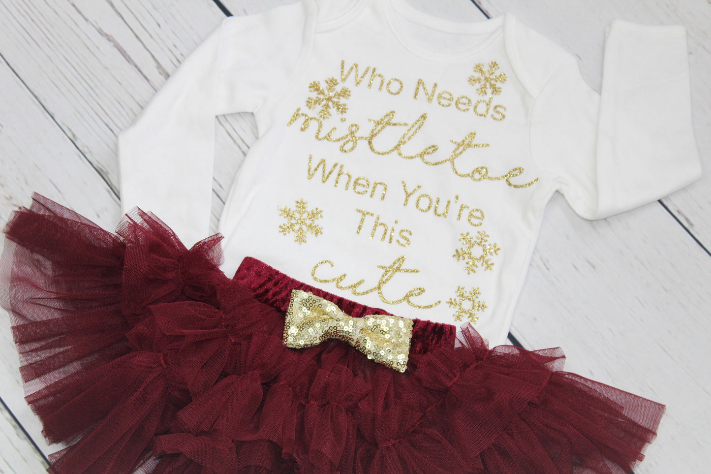 Baby Girls 1st Christmas Outfit Red and Gold Tutu Set