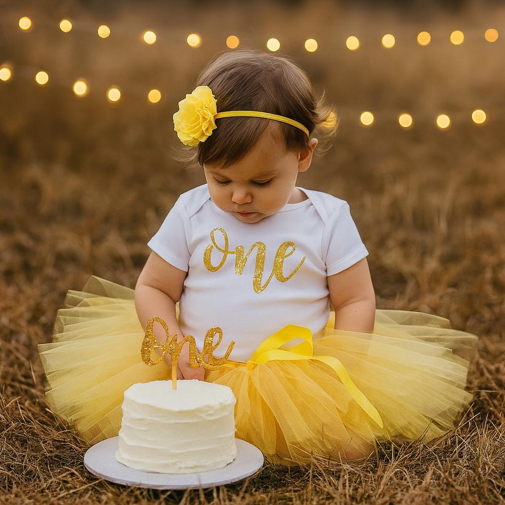 Yellow Baby Girl First Birthday Outfit