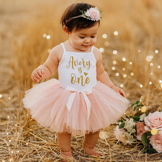Peach, Pink & Gold Glitter 1st Birthday Outfit