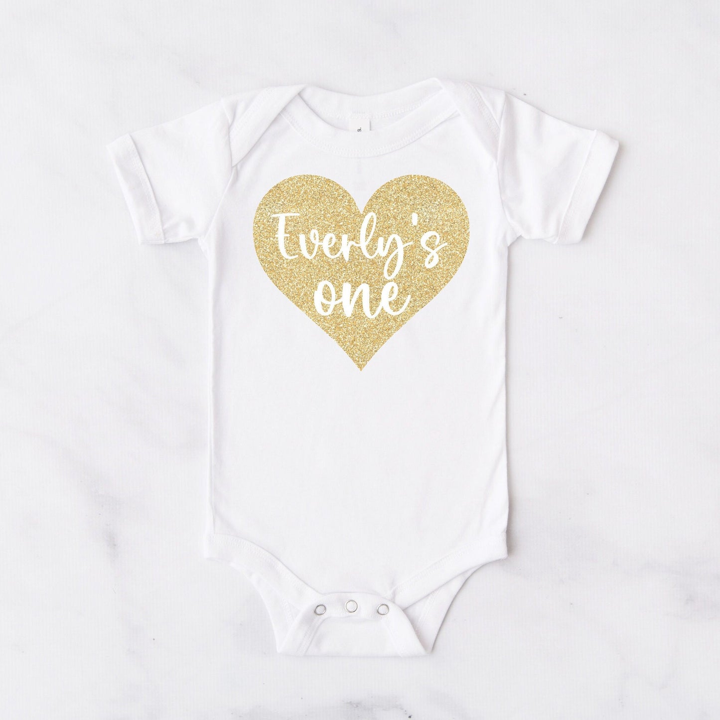Baby Girls First 1st Birthday Bodysuit Heart & Name Print