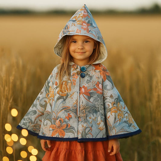 Hayden Cape - Girls Grey and Orange Floral Cape
