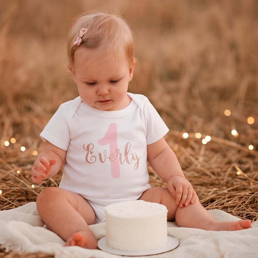 Personalised Baby Girls 1st Birthday Bodysuit in Pink & Rose Gold