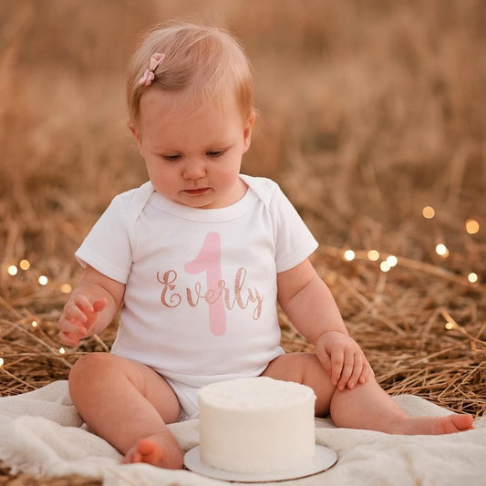 Personalised Baby Girls 1st Birthday Bodysuit in Pink & Rose Gold