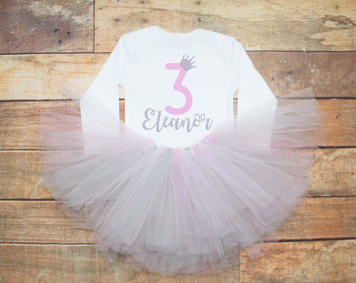 Pink & Grey Personalised 3rd Birthday Tutu Outfit