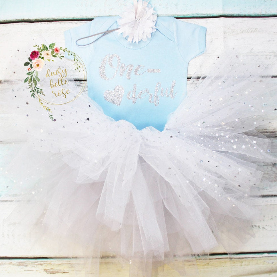 One-derful Blue White & Silver Tutu Set
