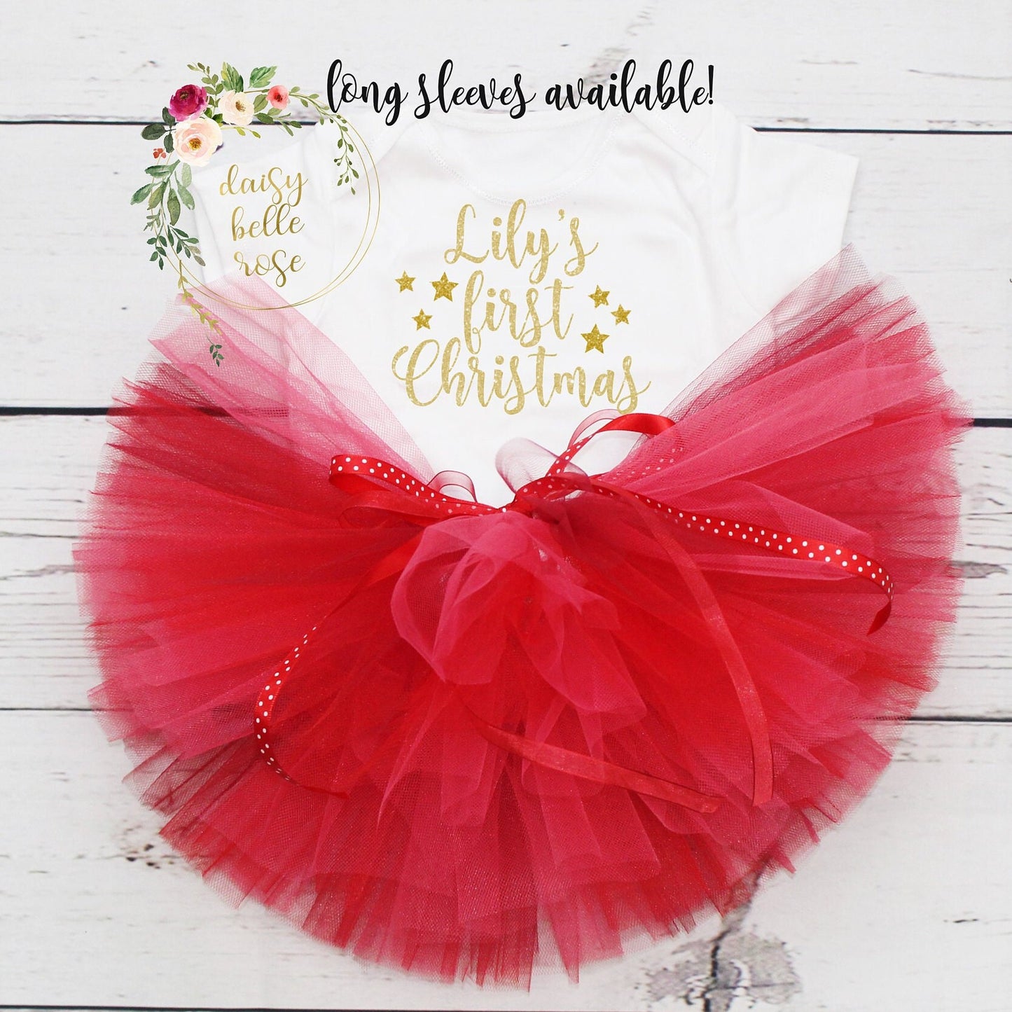 Baby Girls First Christmas Bodysuit & Tutu Set