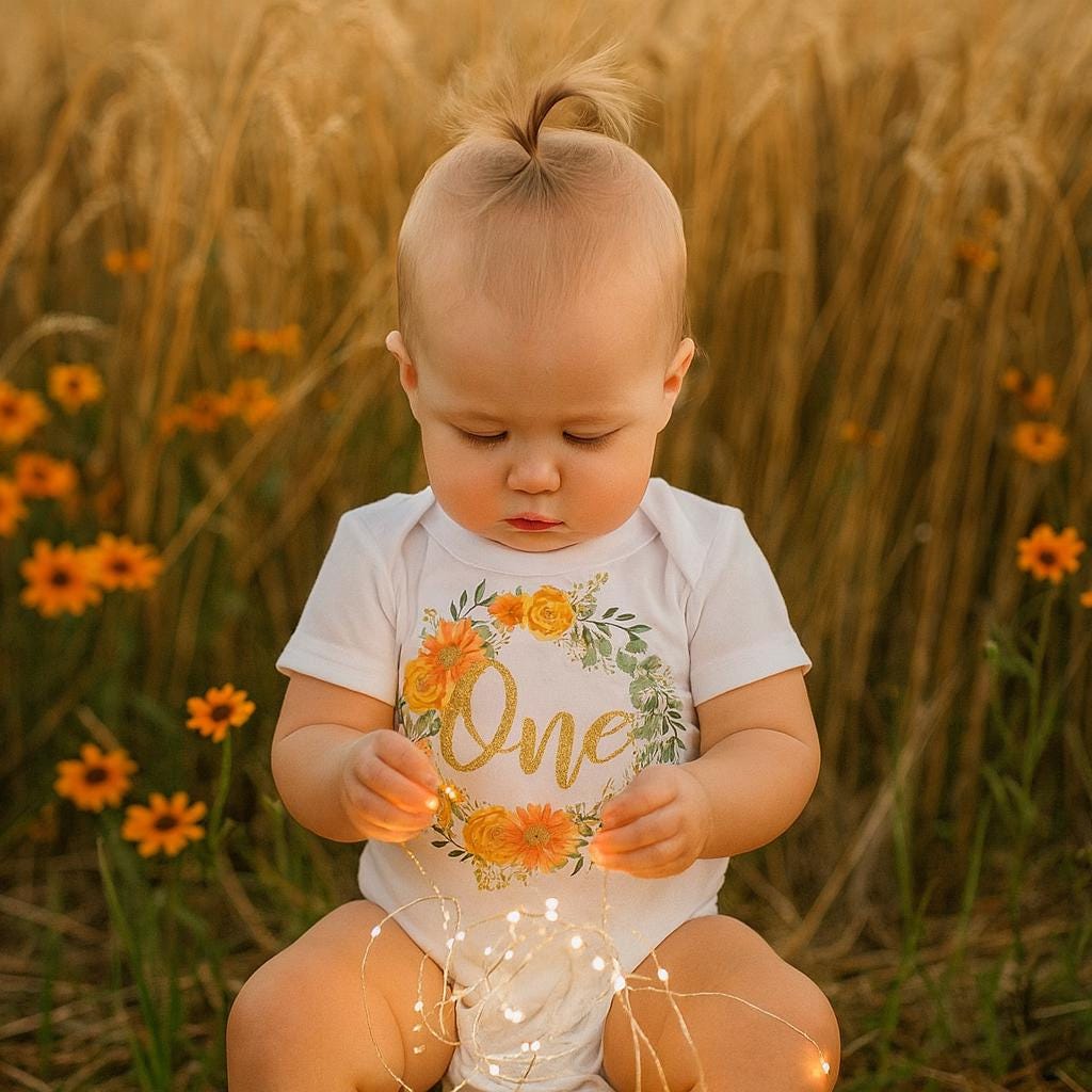 Tangerine Floral Wreath 'One' Bodysuit