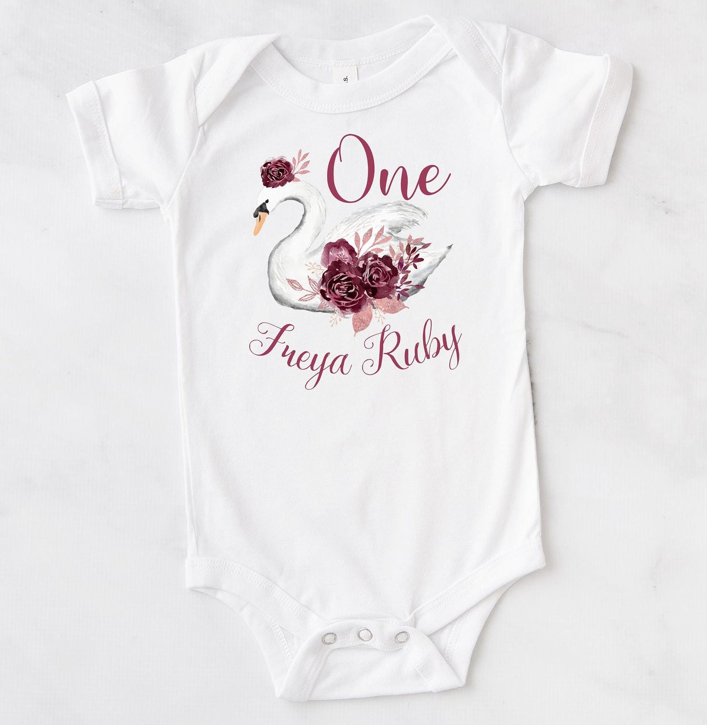Swan 1st Birthday Bodysuit in Burgundy