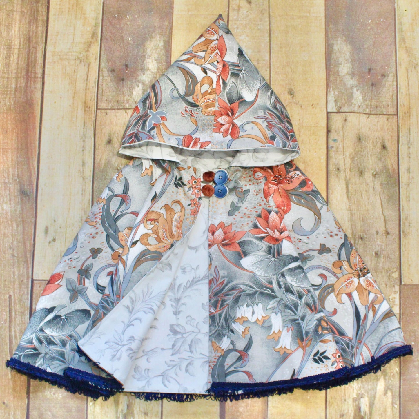 Hayden Cape - Girls Grey and Orange Floral Cape