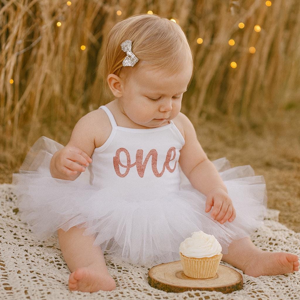 White & Rose Gold Baby Girls 1st Birthday Outfit