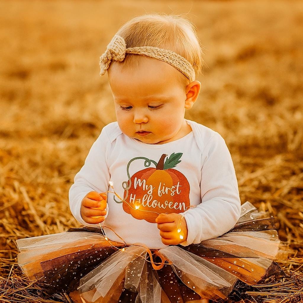 Baby Girls First Halloween Outfit - Pumpkin Bodysuit & Tutu