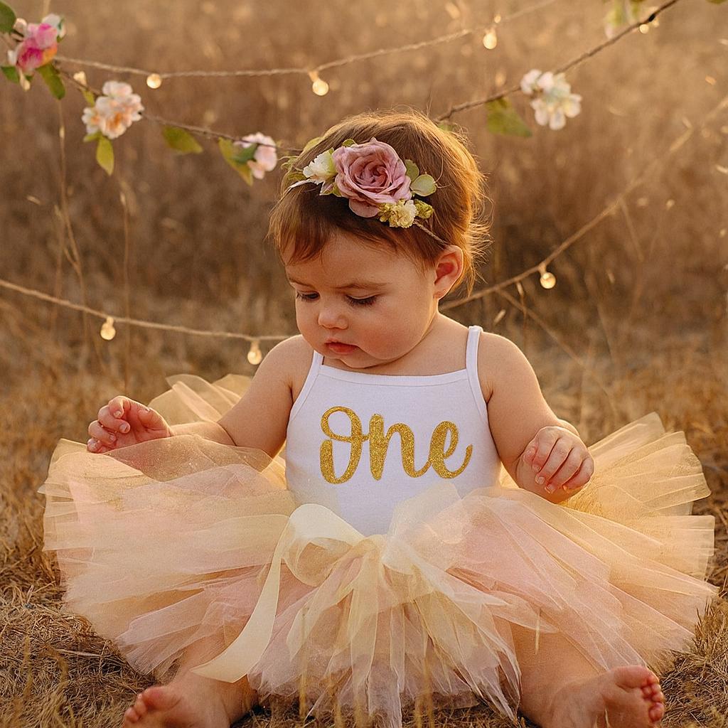 1st Birthday Outfit - Pink Gold Lemon Yellow