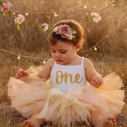 1st Birthday Outfit - Pink Gold Lemon Yellow