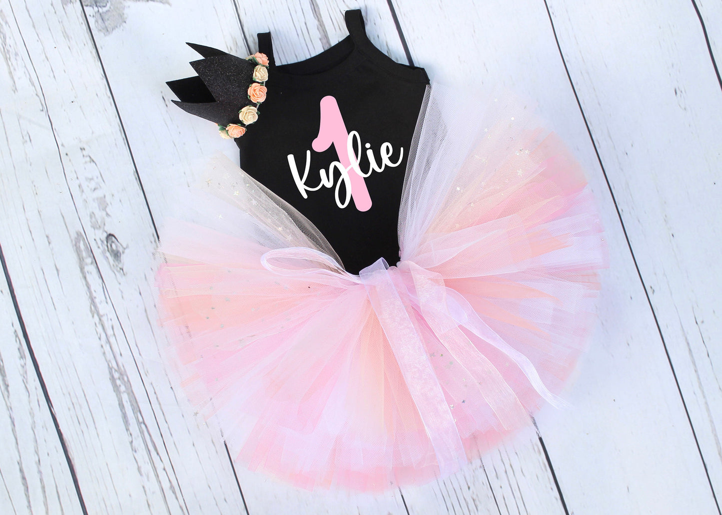 Personalised First Birthday Outfit in Black & Pink