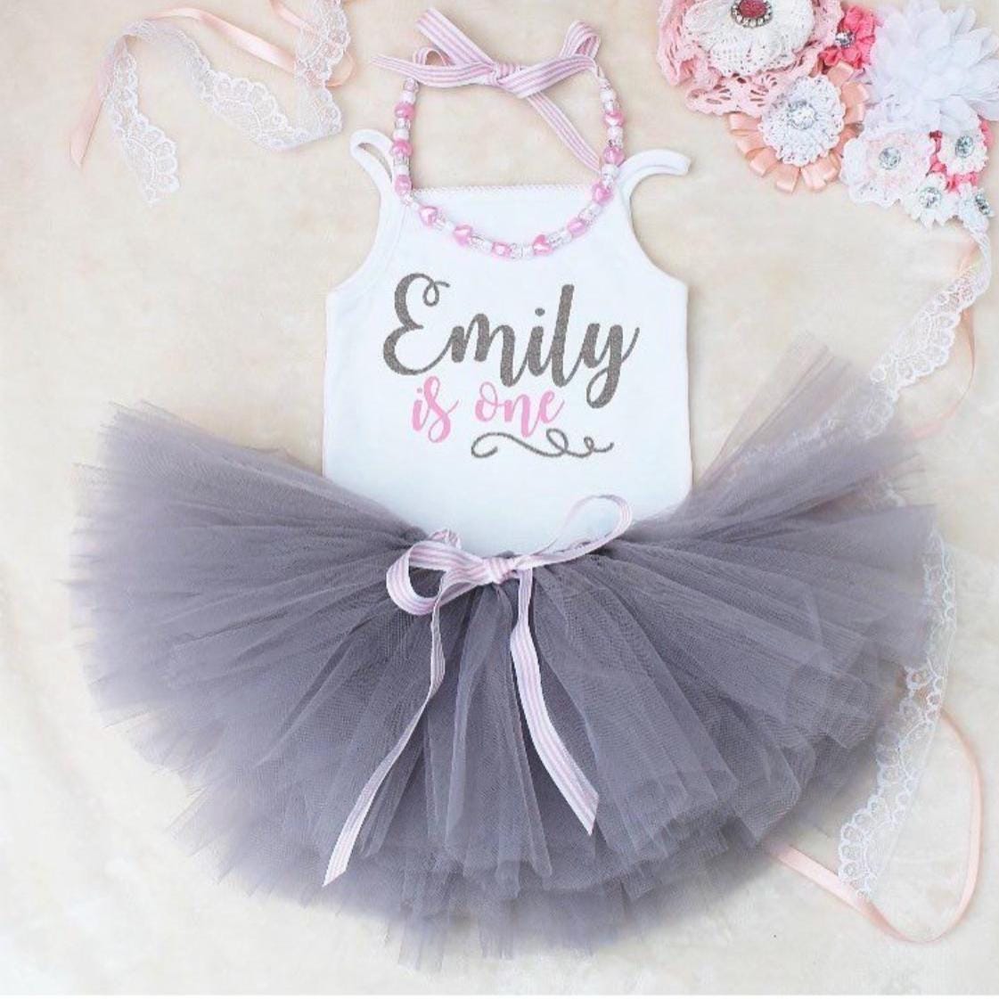 Personalised Grey First Birthday Tutu Set