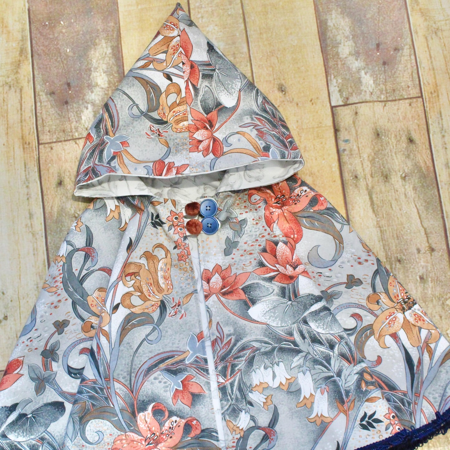 Hayden Cape - Girls Grey and Orange Floral Cape