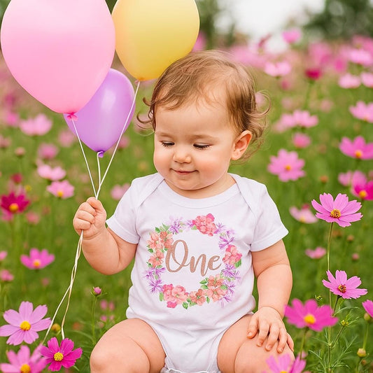 Rose Gold Floral Wreath 'One' Bodysuit