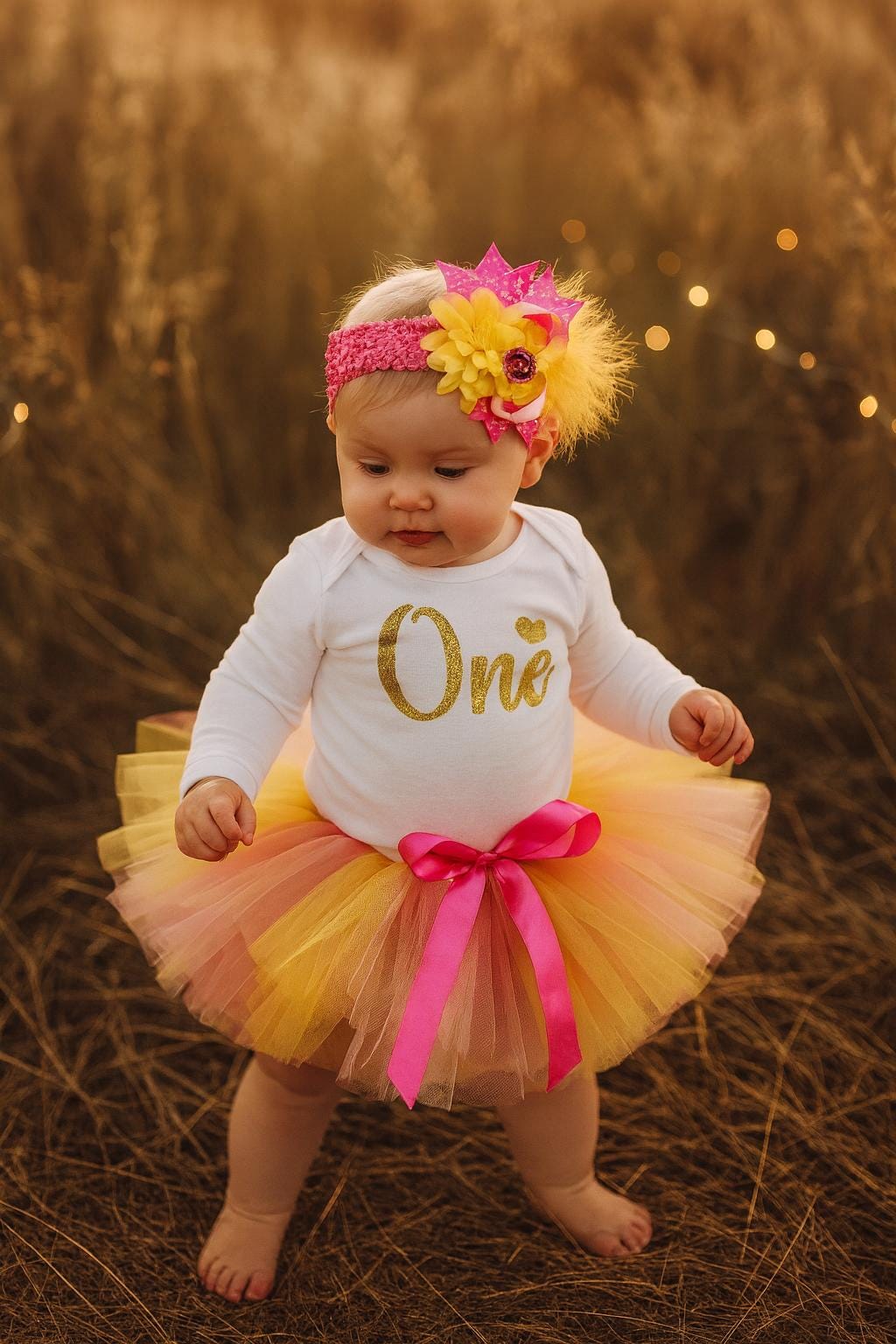Pink & Yellow 1st Birthday Tutu Set