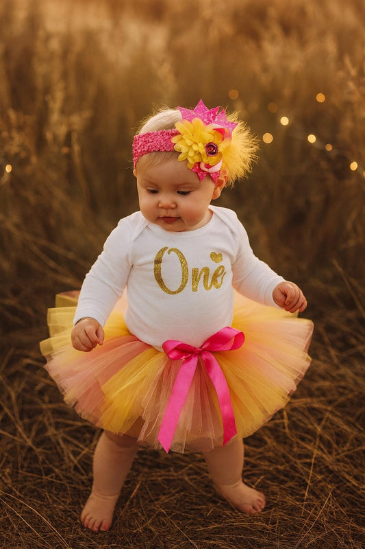 Pink & Yellow 1st Birthday Tutu Set