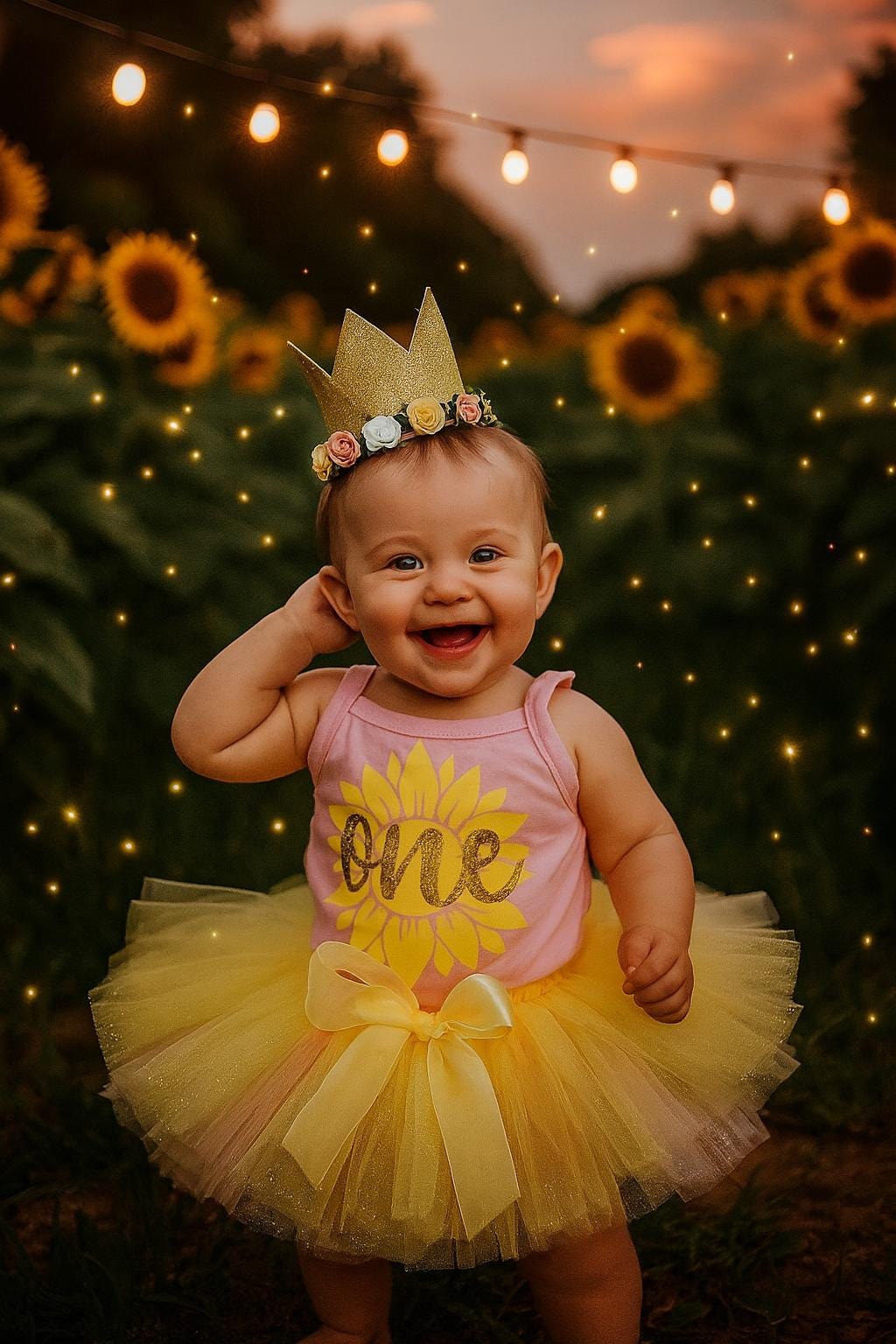 Sunflower 1st Birthday Outfit in Pink & Yellow