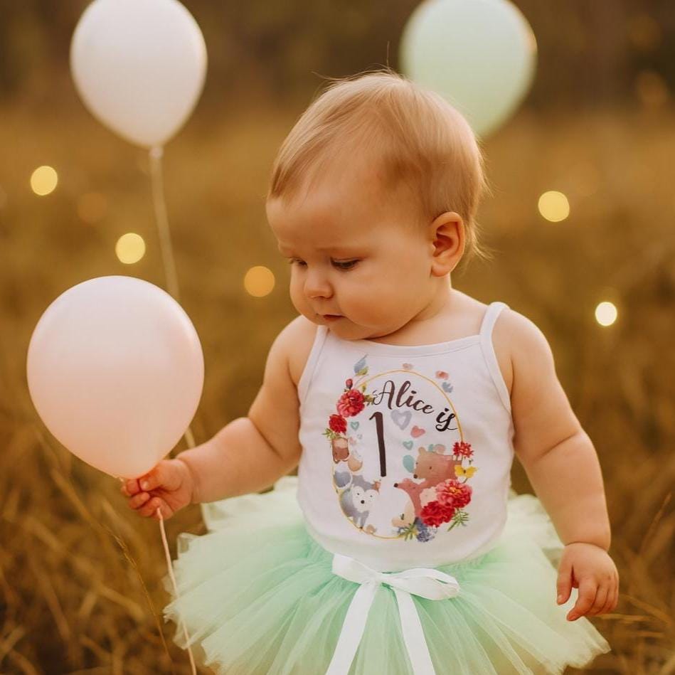 Woodland 1st Birthday Tutu Outfit in Mint Green