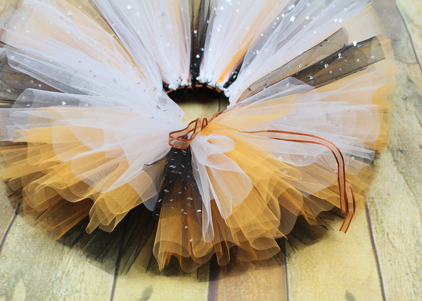 Girls Halloween Sparkly Tutu Skirt in Orange Black White Tulle