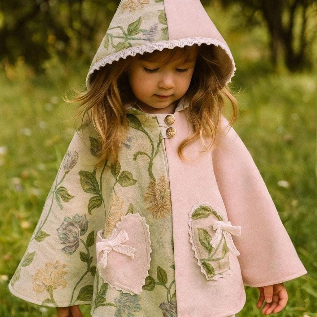 Secret Garden Cape - Split Patchwork Kids Cape with Pixie Hood