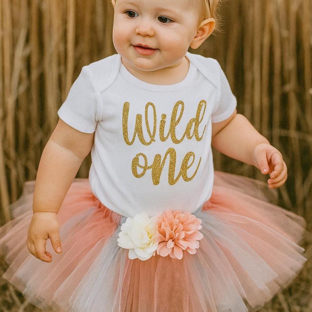 Wild One First Birthday Tutu Set in Peach & Cream