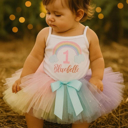 Pastel Rainbow Girls Personalised 1st Birthday Outfit