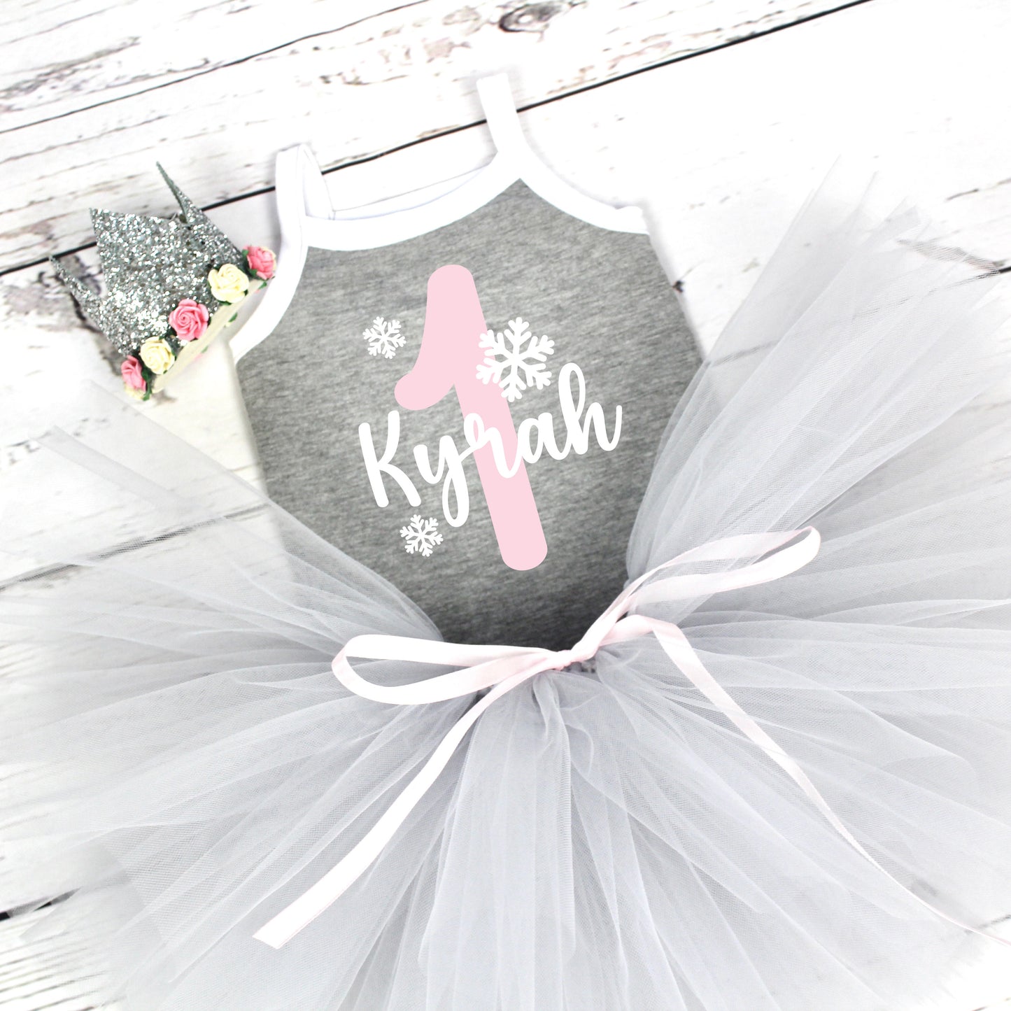 Grey Winter 1st Birthday Tutu Outfit