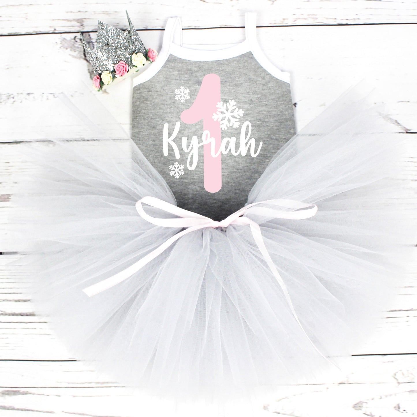 Grey Winter 1st Birthday Tutu Outfit